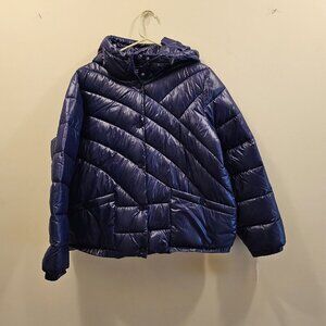 NWT Women's Bernardo‎ Hooded Puffer Jacket Quilted Navy Blue Size XL
